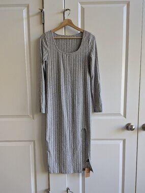 Shein Frenchy Rib Knit Bodycon Midi Dress L Long Sleeve Side Slit Velvety Soft